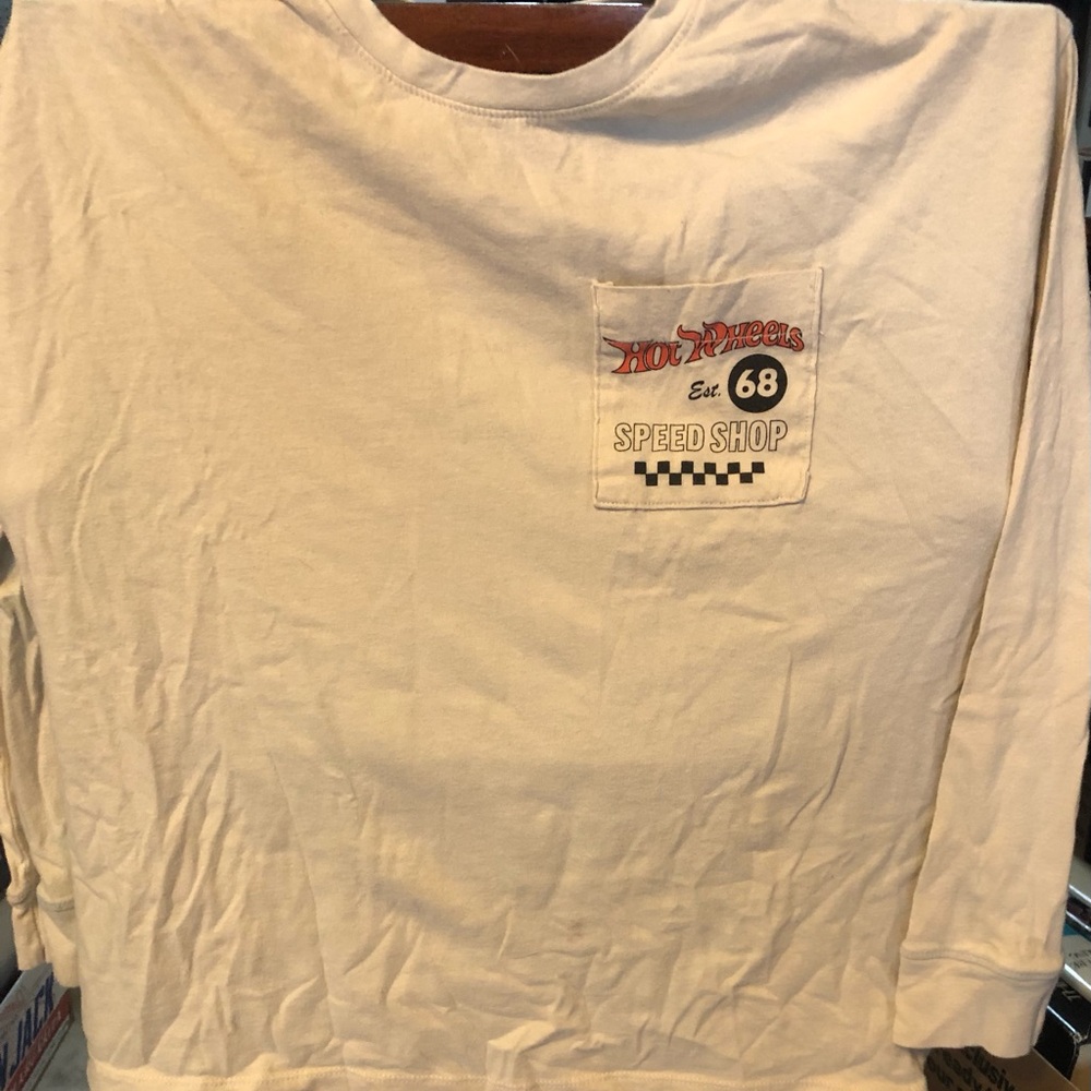 Hot Wheels Speed Shop Men's Cream Long Sleeve Shirt Size L Old Navy